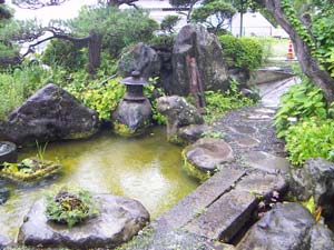 お寺の境内の池